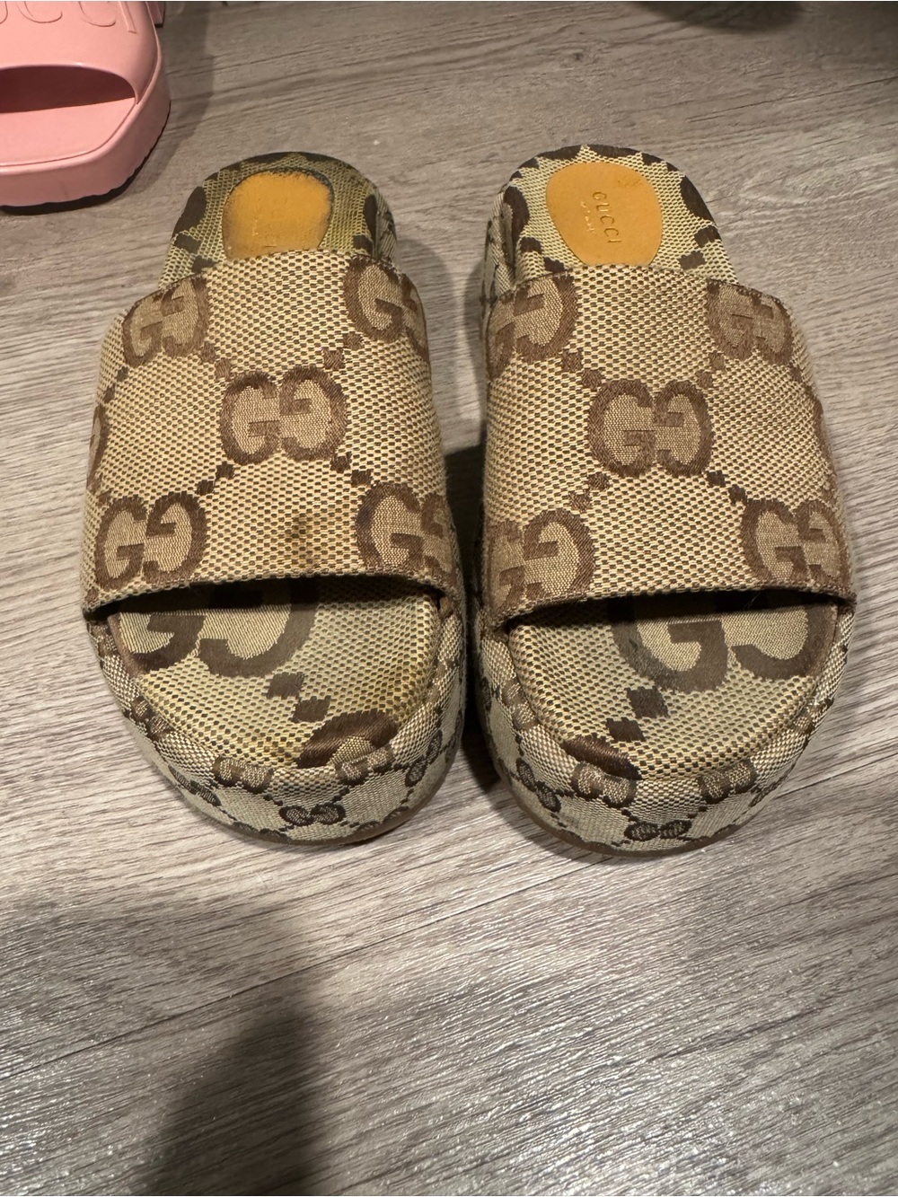 Gucci Beige GG Canvas Slide Sandals